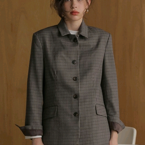 미착용) 이에엣드맹 체크 빈티지 울 자켓 브라운