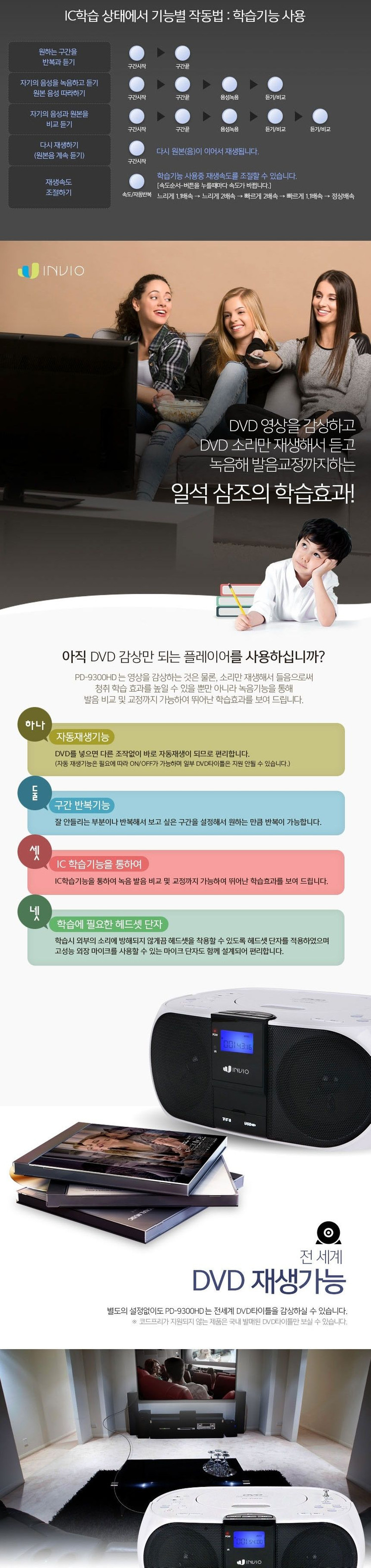 인비오 PD-9300HD DVD 블루투스 포터블 오디오--7