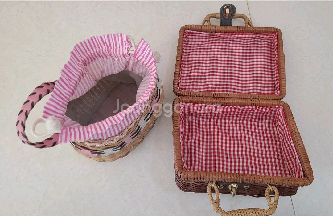 라탄 피크닉 가방 바구니 2개 세트--1