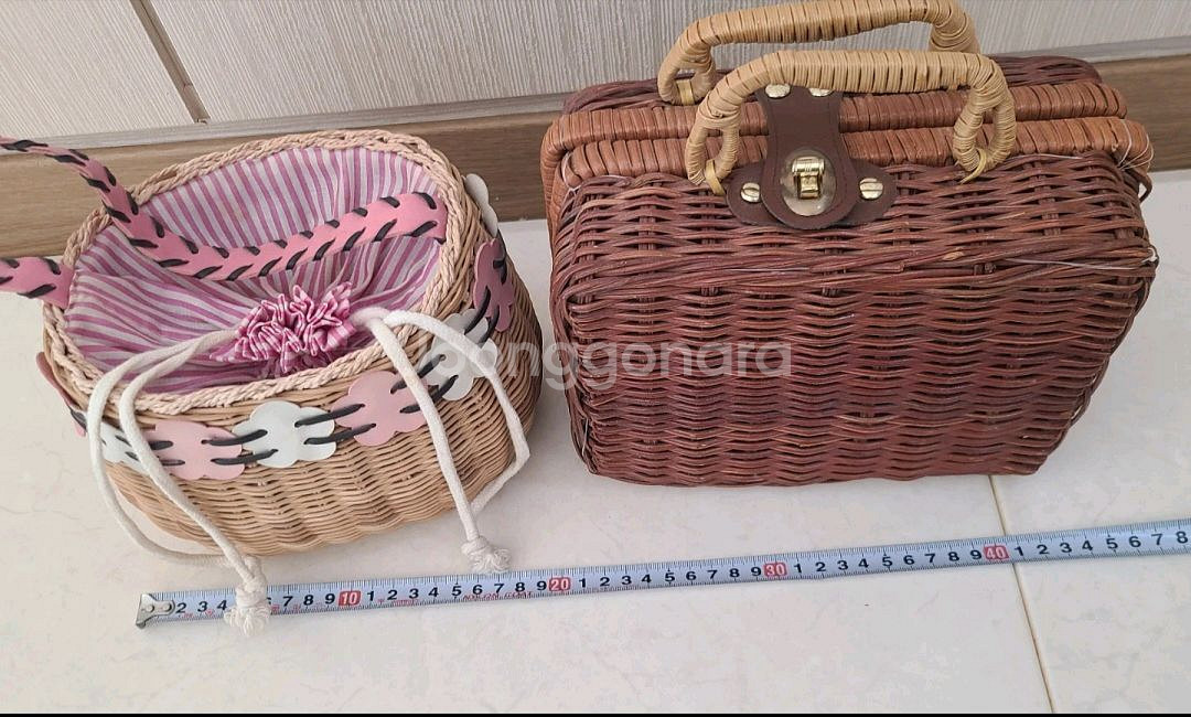 라탄 피크닉 가방 바구니 2개 세트--2