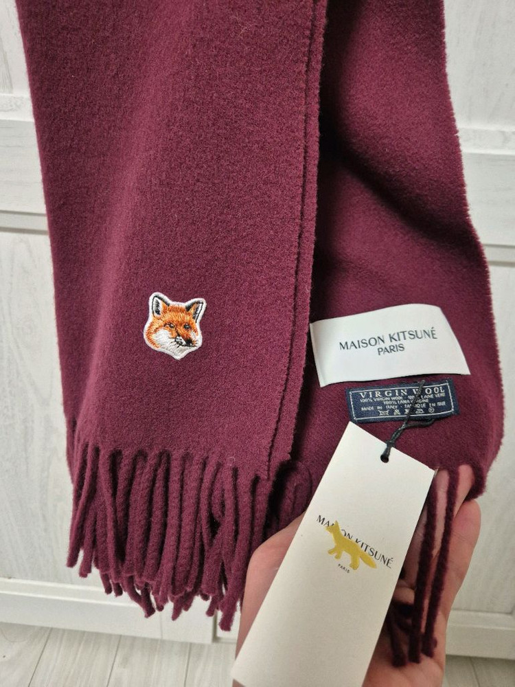 메종키츠네 버진 울 폭스 머플러 (버건디)--1