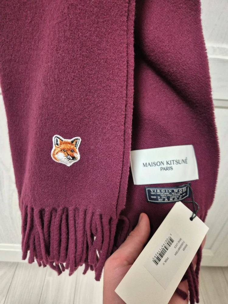 메종키츠네 버진 울 폭스 머플러 (버건디)--2