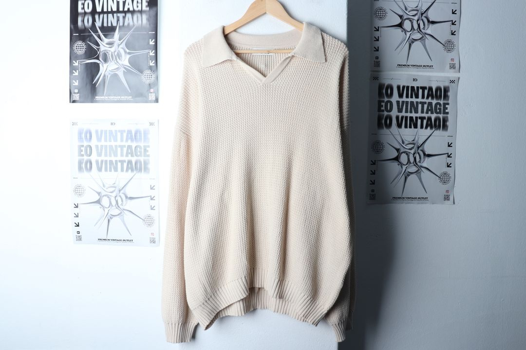 (L-XL) 쿠어 니트 루즈핏 카라 베이지 크로셰 이미지