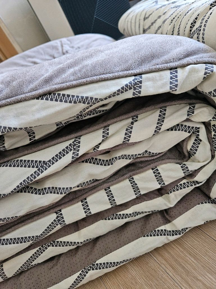 리버시블 베이지 극세사 침구세트 토퍼 Q 퀸사이즈--3