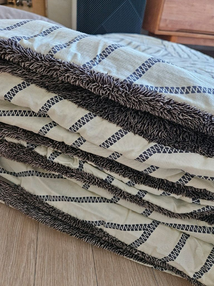 리버시블 베이지 극세사 침구세트 토퍼 Q 퀸사이즈--4