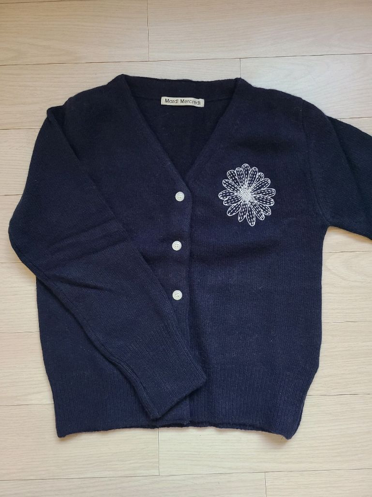 마르디 메크르디 키즈 L 120 가디건 캐시미어 네이비--7