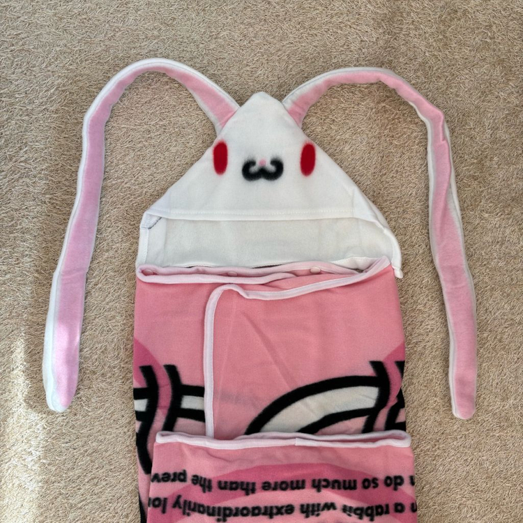 범용토끼 모자 담요 핑크 화이트 이미지