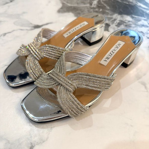 크리스탈 실버 가죽 뮬 3.5cm굽 37사이즈