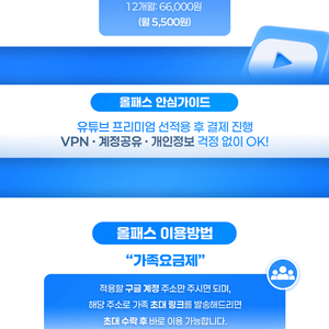 유튜브 프리미엄+뮤직 최저가 보장(가족권)