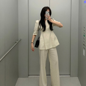 브론 린넨 자켓 슬랙스 셋업 크림(상의 M/하의 L)