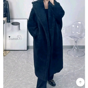 바나이 알파카 양털 테디베어 코트 - 블랙 이미지