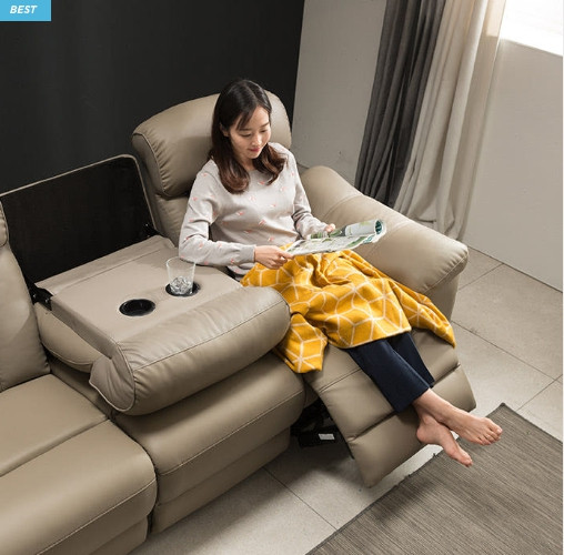 삼익가구 프라임 전동 USB 홈바 안락 거실 컵홀더 쇼파 4인용 가죽 소파 리클라이너, 스페이스 리프트 테이블--3