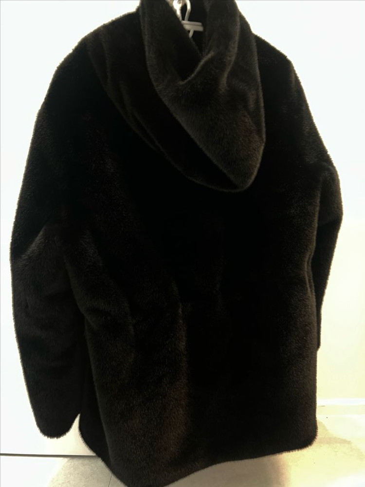 유네미 퍼 후드 하프코트 블랙--2