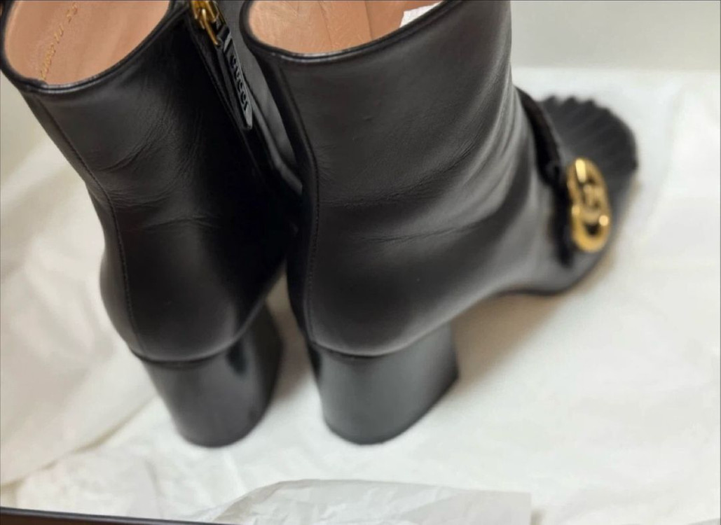 구찌 GG 금장 앵클부츠 35 (굽6.5cm 박스풀)--2