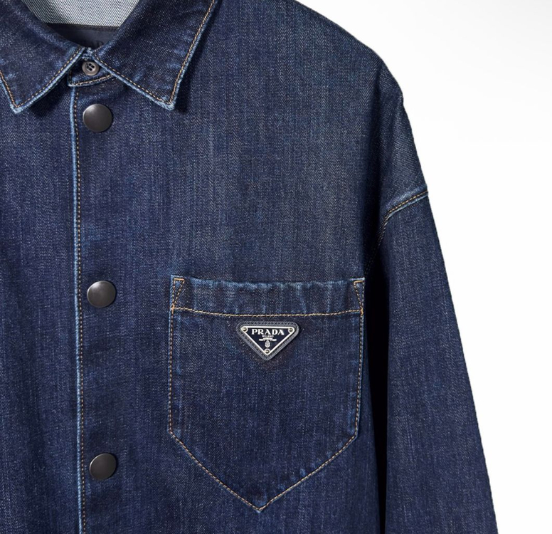 [XL] 프라다 남성 워싱 데님 삼각로고 셔츠 자켓 블루--3