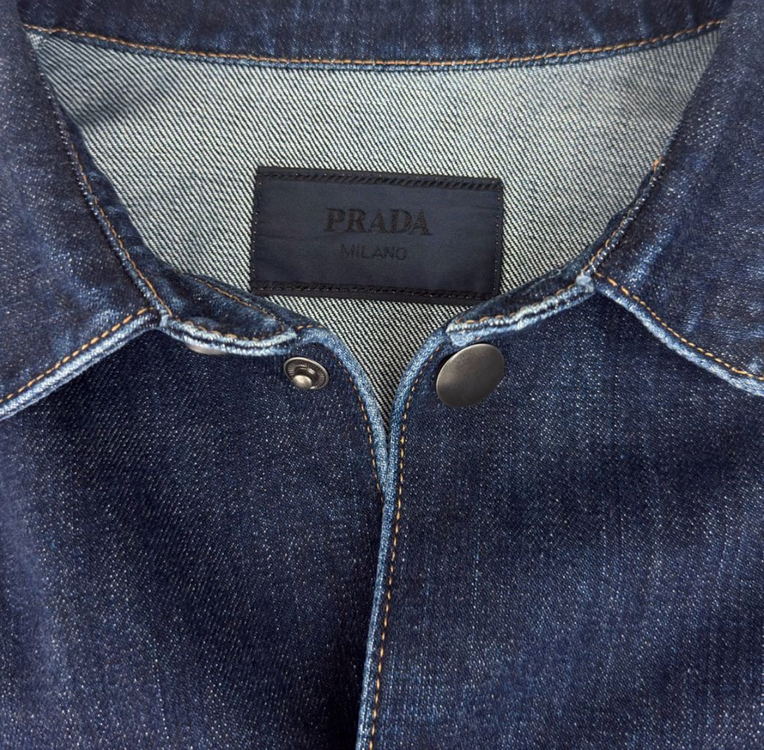 [XL] 프라다 남성 워싱 데님 삼각로고 셔츠 자켓 블루--7