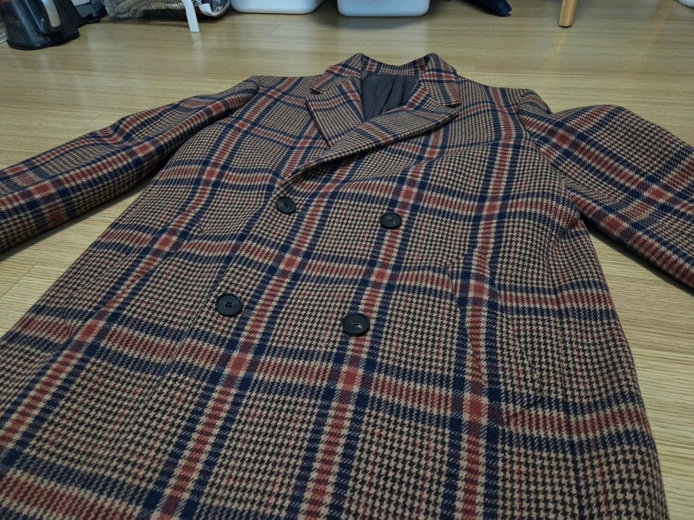 마마가리 앤틱 체크 더블 브레스트 코트 이미지