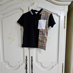 버버리 키즈 빈티지 체크 패널 지퍼 폴로 반팔 티셔츠(140/10y)