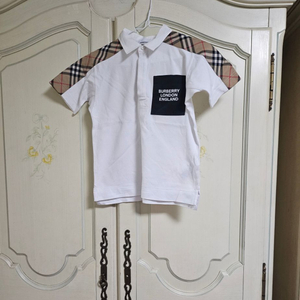 버버리 키즈 화이트 반팔 카라티 체크 포인트(10)