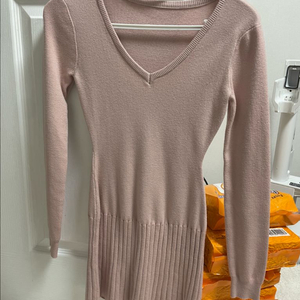 kindame 핑크 V넥 골지 니트 원피스 F