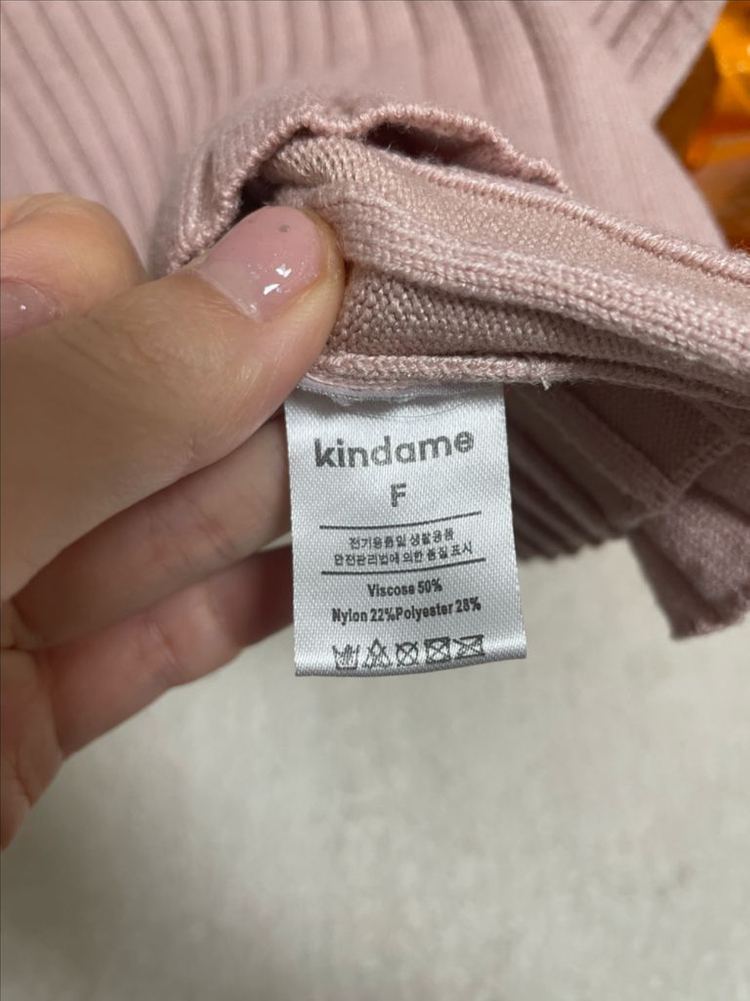 kindame 핑크 V넥 골지 니트 원피스 F--2