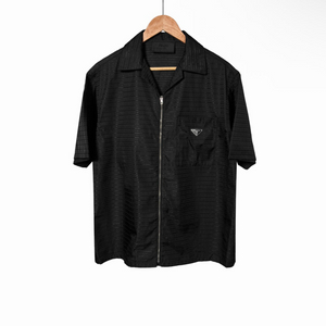[M] 프라다 남성 리나일론 삼각로고 멀티로고 집업 반팔 셔츠 자켓 블랙