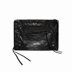 [L] 발렌시아가 모터 시티 클래식 클립 레더 클러치 파우치 라지 블랙