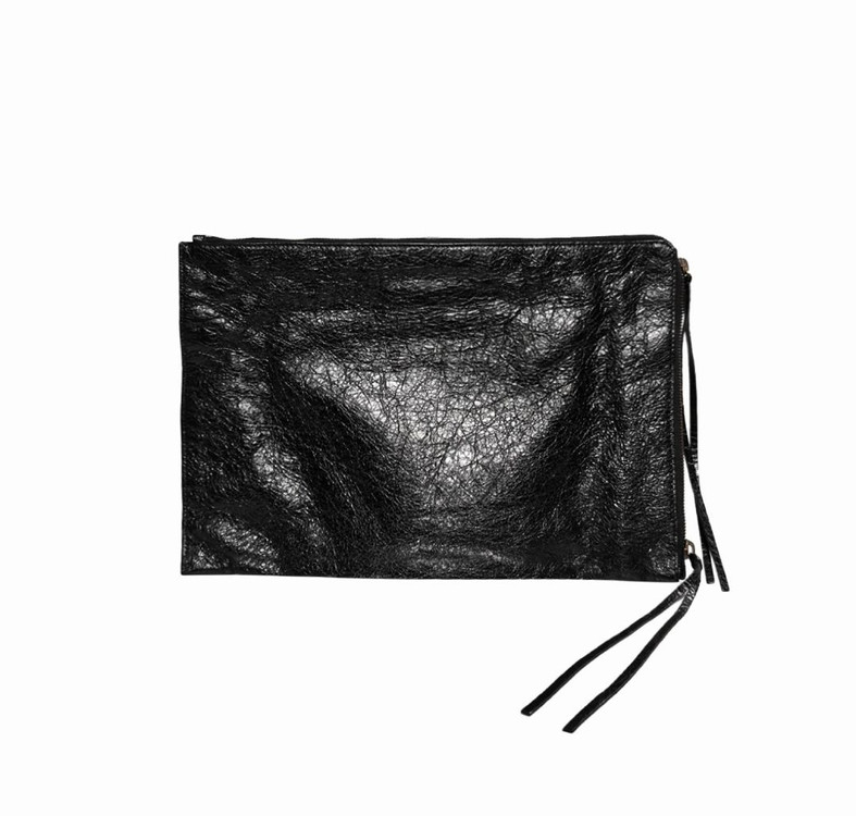 [L] 발렌시아가 모터 시티 클래식 클립 레더 클러치 파우치 라지 블랙--1