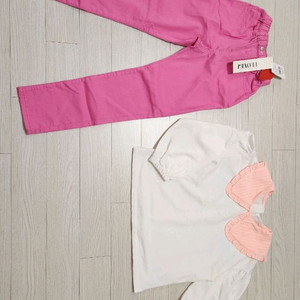 새학기준비)아이러브제이 핑크 바지 블라우스.세트. 새상품.사이즈150