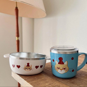 리미떼두두 고양이 스텐 컵&볼 세트 (새상품)