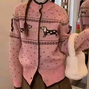 강아지 패턴 니트 가디건