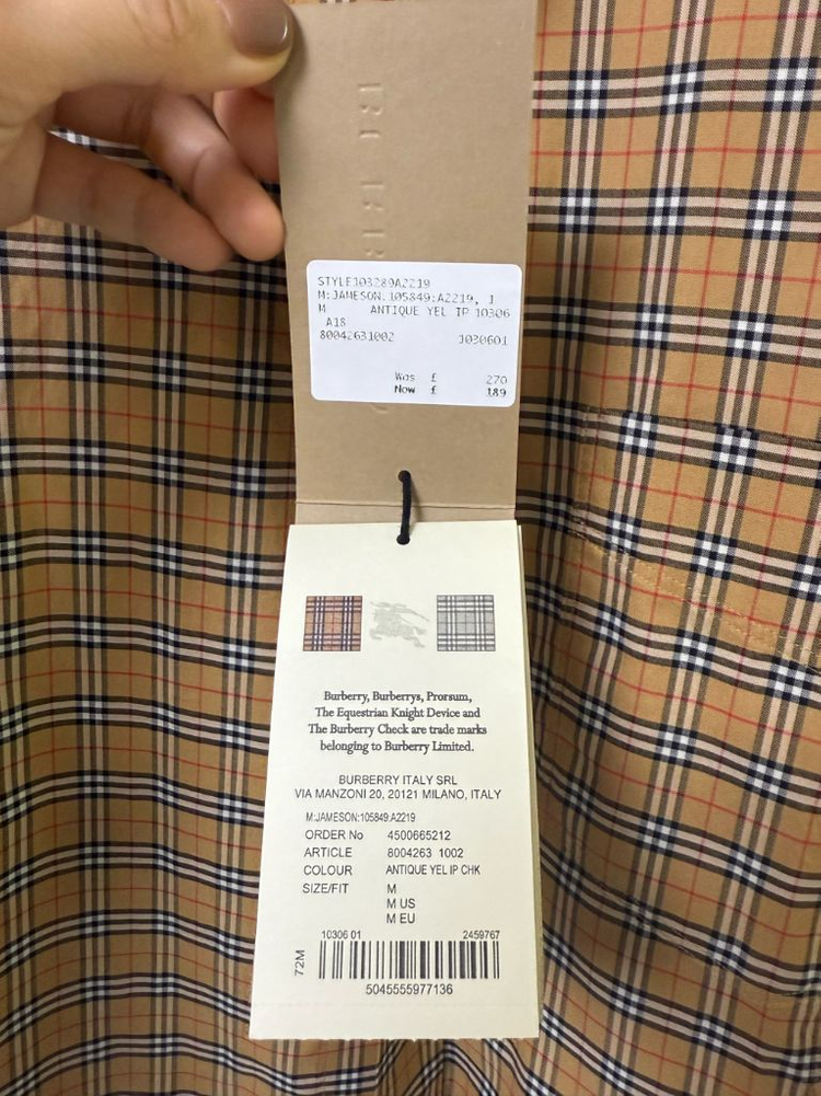 버버리 남성 긴팔 체크 셔츠 앤틱옐로우 JAMESON 제임슨 M--4