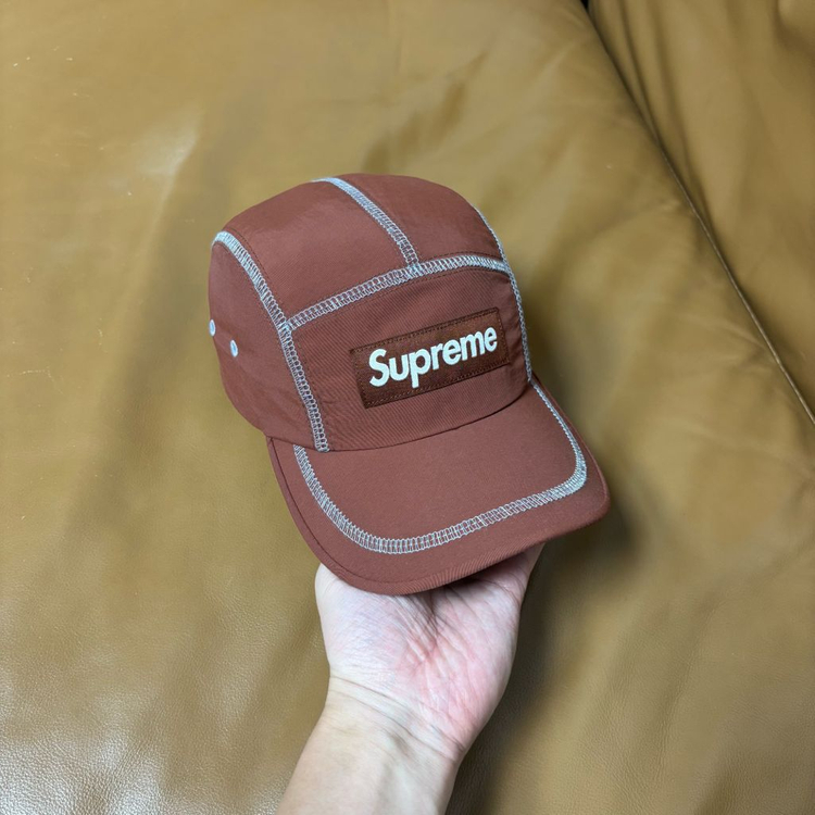 슈프림 캠프캡 모자 박스로고 23ss 리플렉티브 스티치 브라운--2