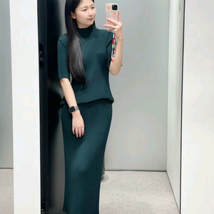 이세이미야케 해칭 탑,스커트 그린세트 플리츠플리즈