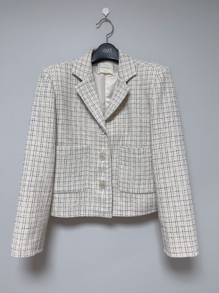 (가격인하/무료배송) 모멘텀 체크 트위드 자켓 두번 착용 이미지