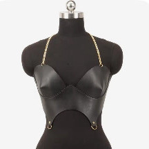 새상품 블랙 레더 체인 브라탑