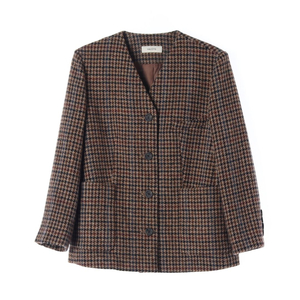 헤지스 울100% 브라운 체크 브이넥 블레이저 울자켓 재킷 코트