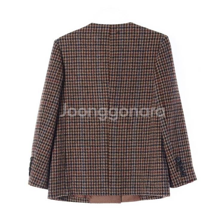 헤지스 울100% 브라운 체크 브이넥 블레이저 울자켓 재킷 코트--1