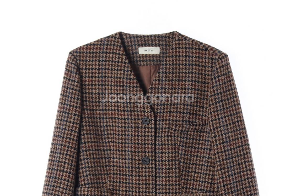 헤지스 울100% 브라운 체크 브이넥 블레이저 울자켓 재킷 코트--2