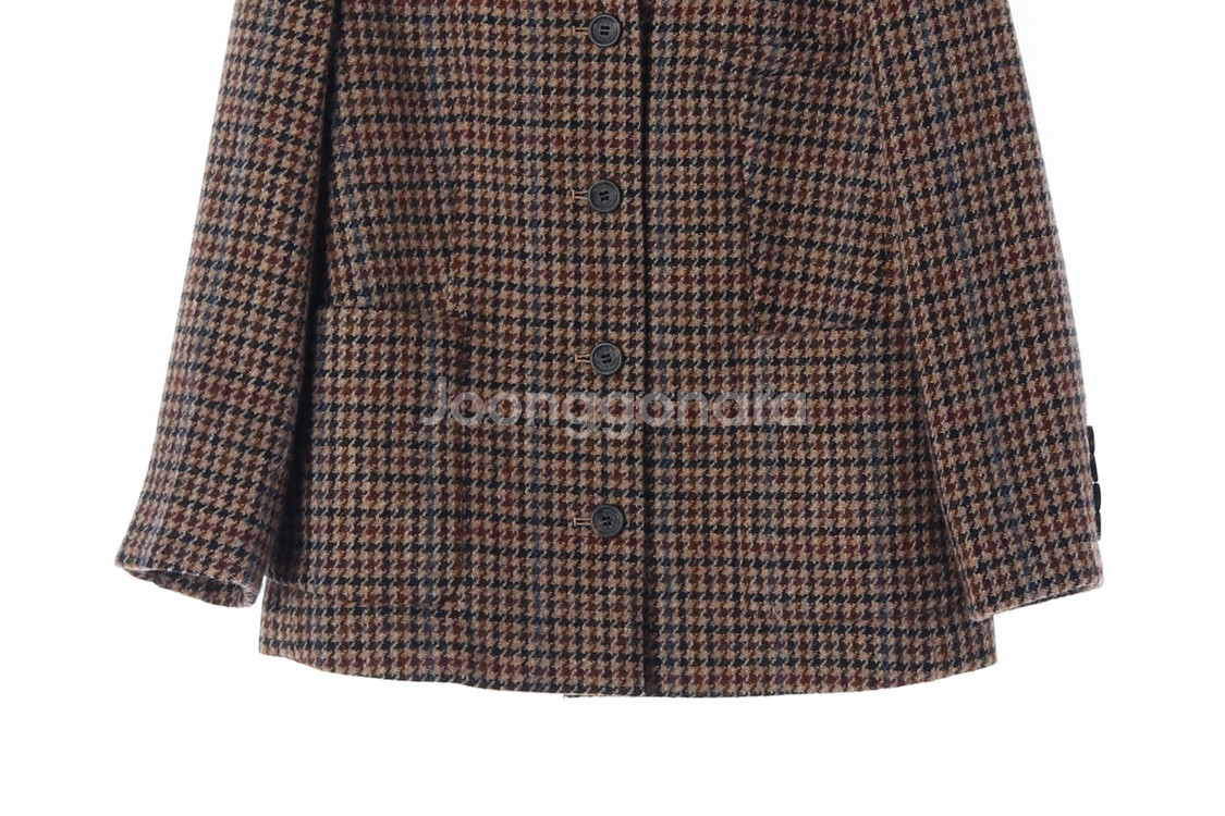 헤지스 울100% 브라운 체크 브이넥 블레이저 울자켓 재킷 코트--3