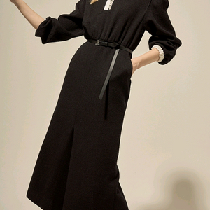 랑방컬렉션 울 벨티드 원피스 88 새제품