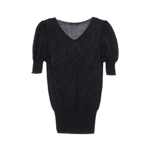 지고트 블랙 브이넥 퍼프 반팔 니트