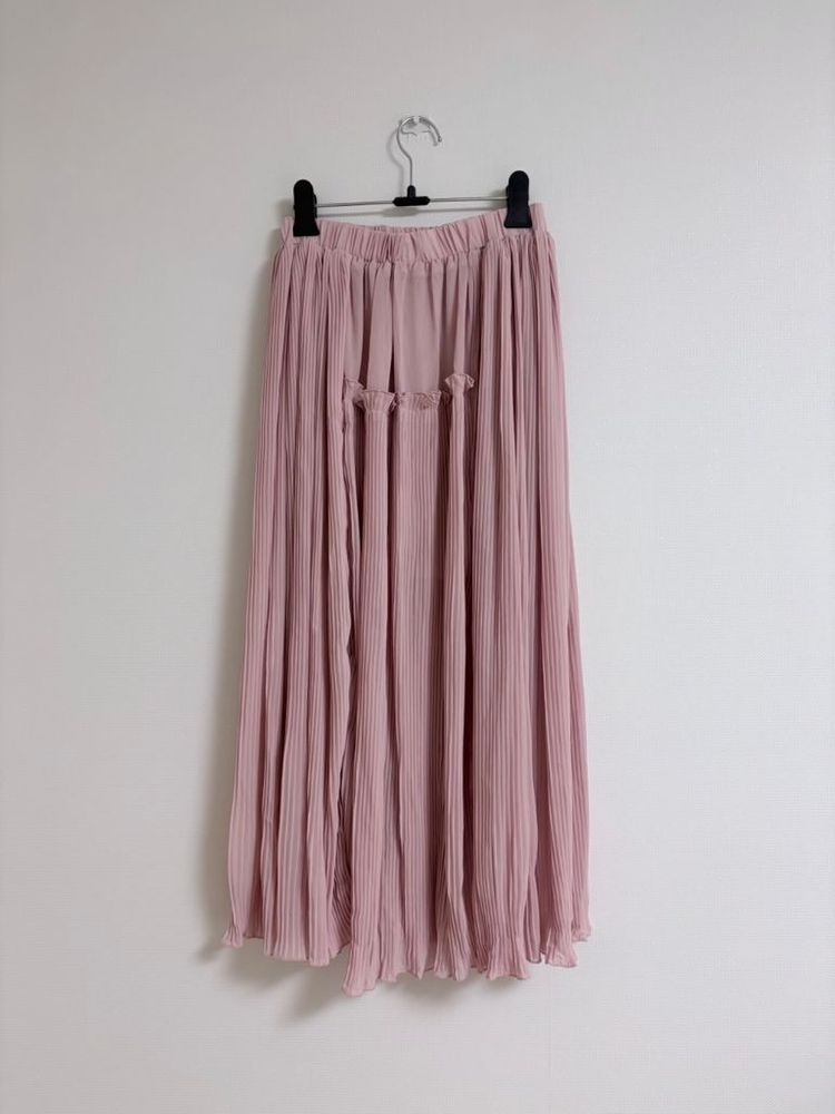 핑크 쉬폰 플리츠 롱 스커트 이미지