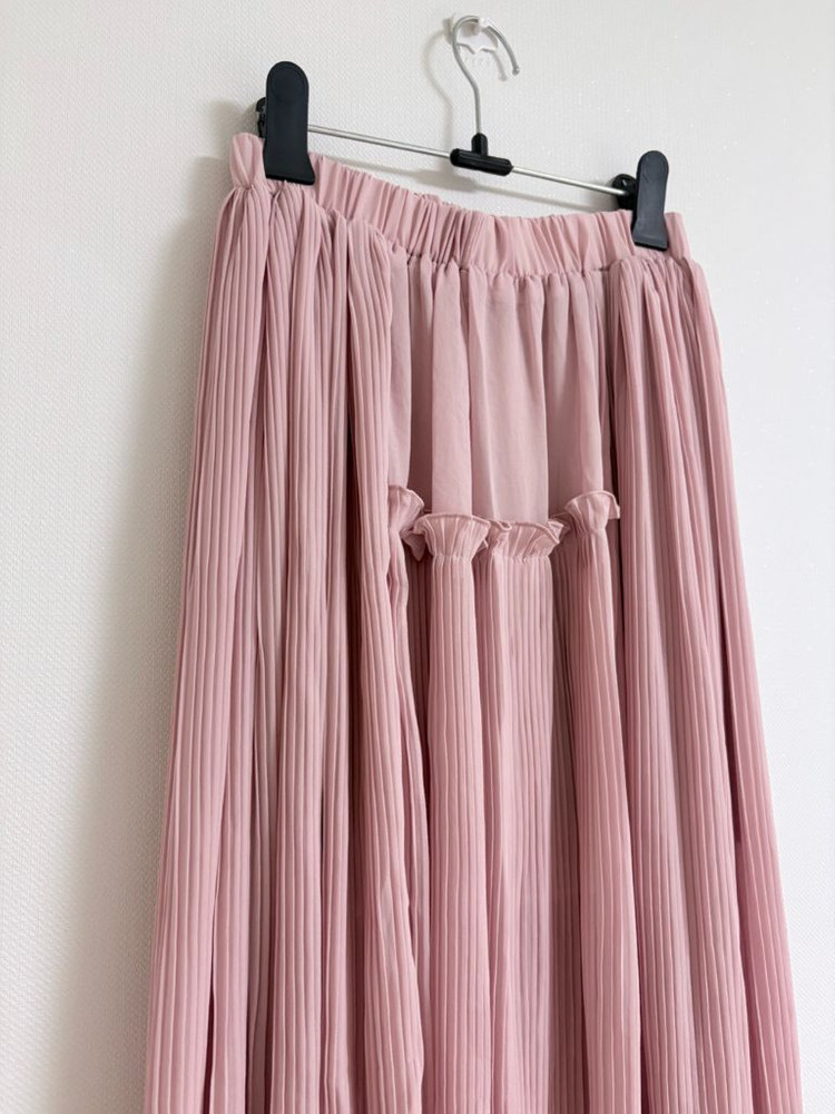 핑크 쉬폰 플리츠 롱 스커트 이미지