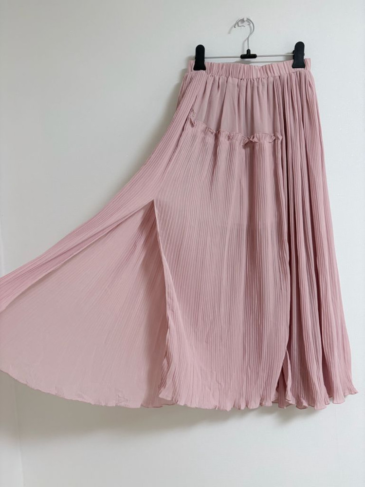 핑크 쉬폰 플리츠 롱 스커트 이미지