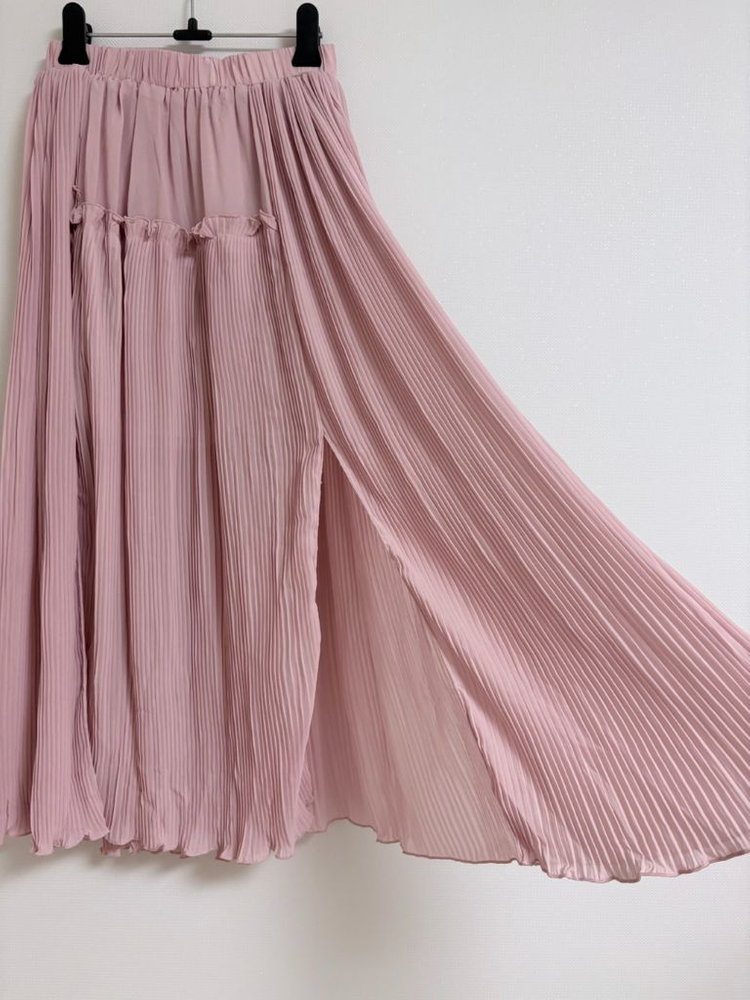 핑크 쉬폰 플리츠 롱 스커트 이미지