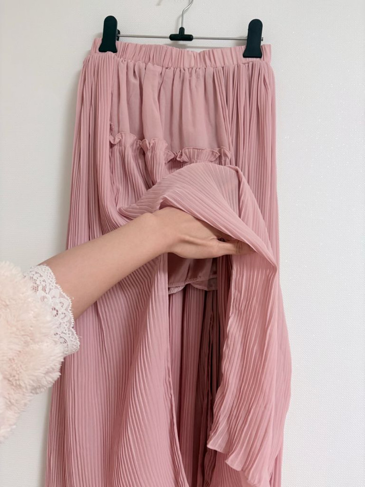 핑크 쉬폰 플리츠 롱 스커트 이미지
