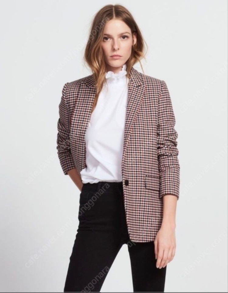 산드로 하운드투스 패턴 레드 울 블레이저--3