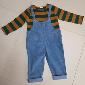 유아 니트+청 멜빵바지 상하복세트 110사이즈