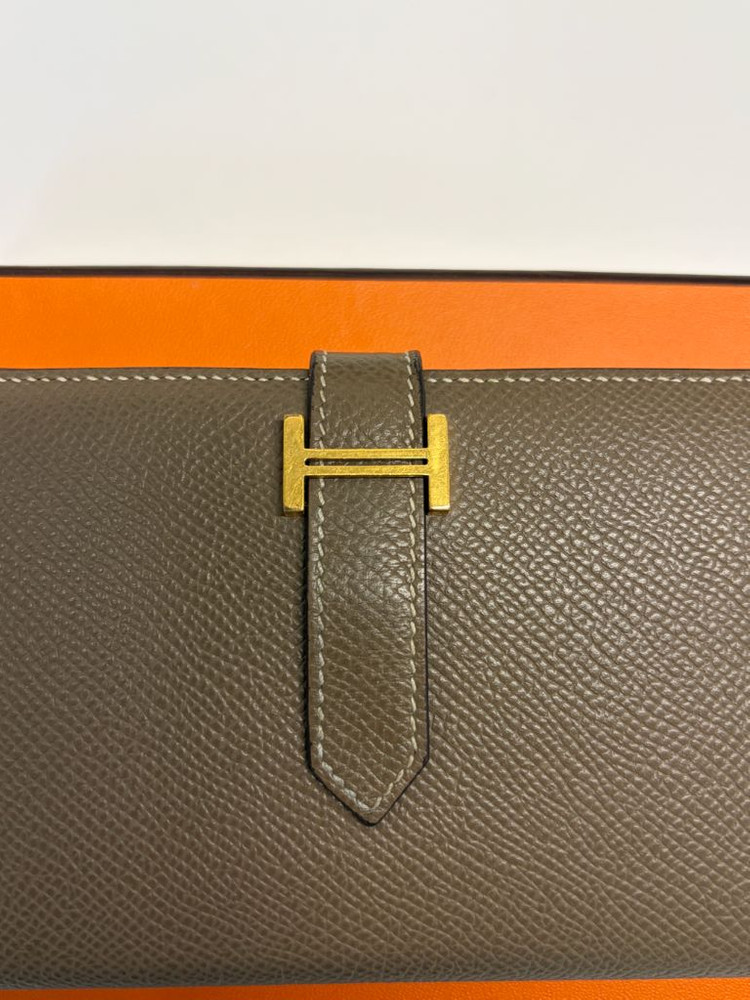 에르메스 베안 장지갑 에토프 금장 U각인--3